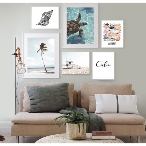 Palm Tree Beach Sea Turtle Shells Landscape Wall Art Canvas Painting Nordic Poster And Print Wall Pictures For Living Room Decor