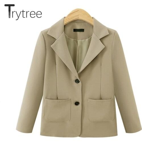 Trytree Autumn Winter Women Casual Coat Fashion Turn-down Collar Single Breasted Pockets Solid 3 Colour Loose Office Lady Coat