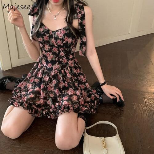 Sleeveless Dresses Women Sexy Ladies Vestido Feminino Ruffles Print Evening Club Fashion Holiday Party All-match Teens College