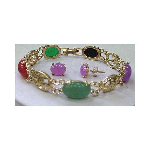 Stunning Multicolor stone Jewelry bangle bracelet earrings set> - watch wholesale Quartz stone CZ crystal