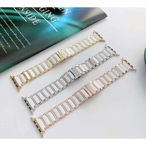 Stainless Steel Ceramic Strap For Apple Watchband 6 SE 5 4 Bracelet for Iwatch Series 3 2 1 44mm 42mm 40mm 38mm Replacement Loop