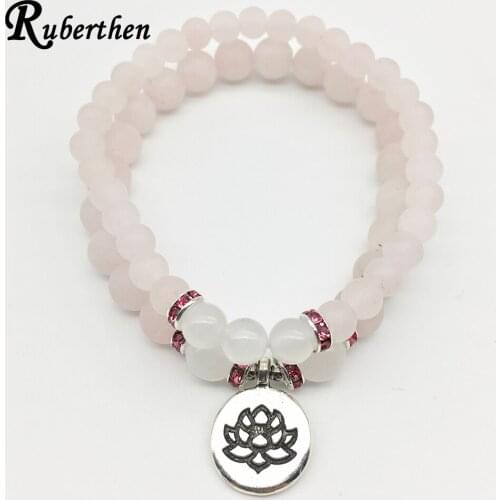 Ruberthen 2018 Fashion Bracelets For Women Yoga Balance Healing Jewelry Trendy Boho Lotus Charm Bracelet Rose Quarz Bracelet