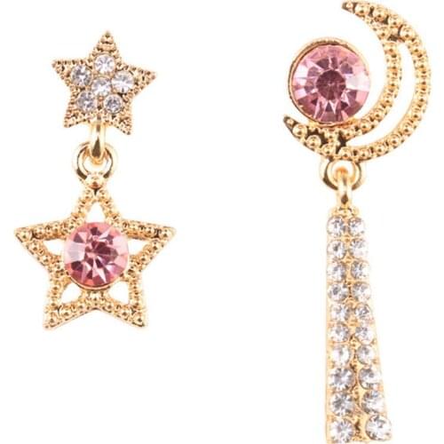 Stud-Earring Fashion Moon Star Planet Black Golden Earrings Clear Rhinestone Glitter Jewelry For Women 1 Pair Jewelry Gift