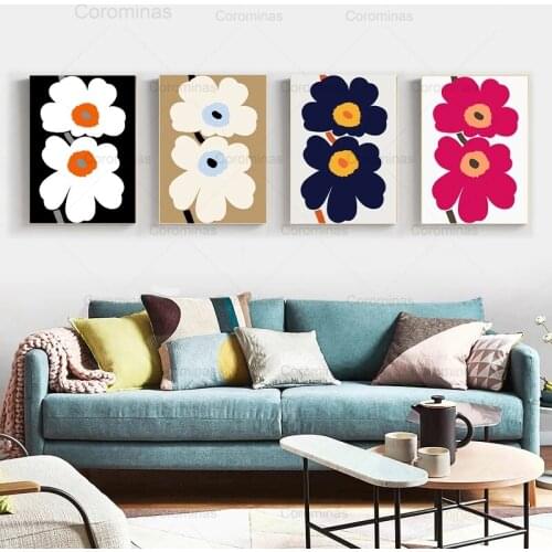 Modern Black White Pink Flower Poster Small Fresh Modular Hd Prints Canvas Painting Wall Art Nursery Kids Kawaii Room Decoration