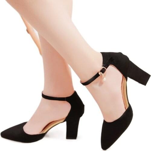 Fashion Womens High Heels Women Thick With Pointed Middle Hollow Sandals Single Shoes Suede Work Shoes 7Cm