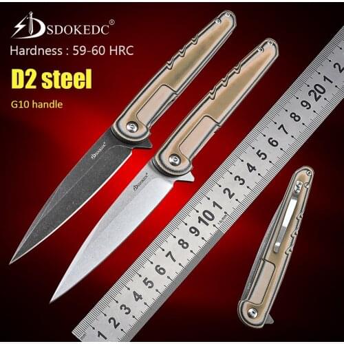 Outdoor Utility Tactical Military EDC Tool Hunting Survival Camping Self Defense weapons D2 Steel Folding Blade Knife