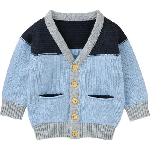 Newborn Color Block Knitting Cardigan Warm Winter Baby Infant Long Sleeve V-neck Single-breasted Casual Sweaters Coat 0-18M