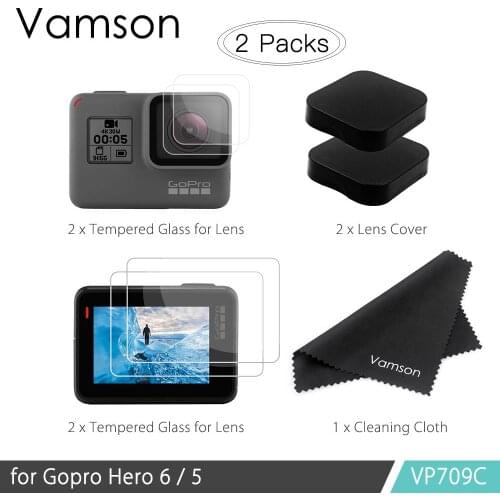 Vamson Accessories for Gopro Hero7 6 5 Tempered Glass Protector Lens Cover Lens LCD Screen Protective Film Cleaning Cloth VP709C