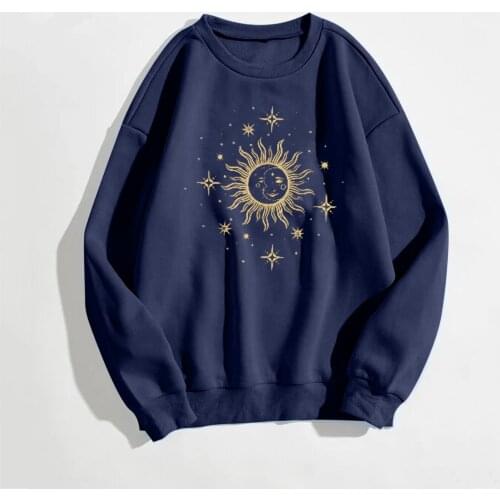 Vingate Printed Women Sweatshirt Gothic Sun Moon Graphic Aesthetic Pullover Tops Autumn Casual Sports Sweatshirts Hoodies A40