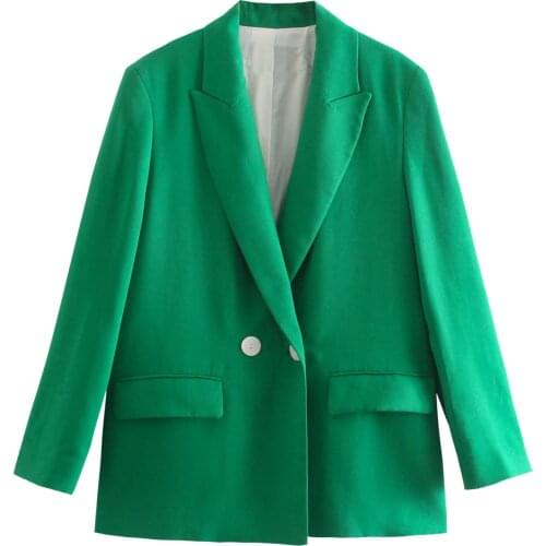 COKAGO Chi Green Oversize Women Blazer 2021 Autumn Winter Single Buttons Jacket Long Sleeve Loose Coats Elegant Outwear