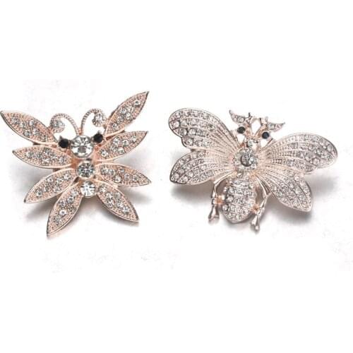 Top Quality Wholesale Rose Gold Butterfly Snap jewelry 18mm women metal crystal snaps button jewelry bracelets&bangles for women