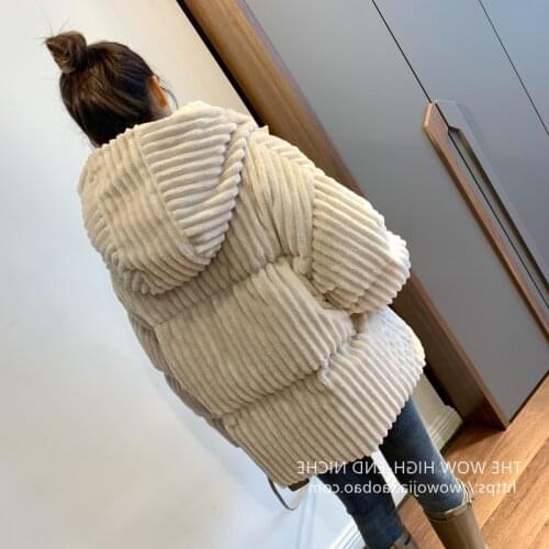 2021 winter new corduroy bread down jacket women fashion loose hooded thick white down jacket