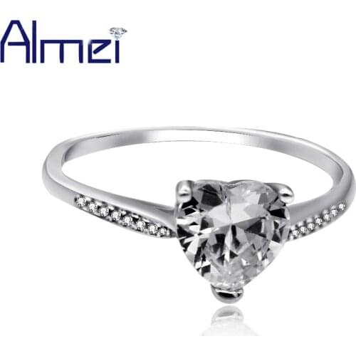 Almei 40% Wedding 925 Sterling Silver Rings For Women Love Heart Cubic Zirconia Ring Ladies Jewelry Ringen My Orders Box LJ041