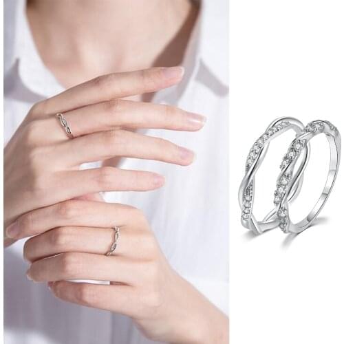 Temperament Winding Midi Rings For Women Wedding Engagement Ring Silver Color Zirconia Gift For Girls Fashion Jewelry DZR018-23