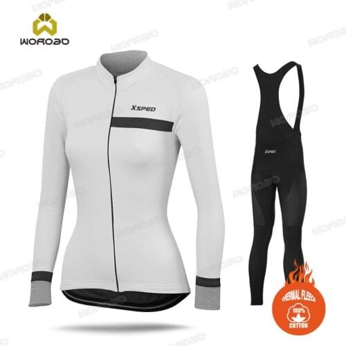 2020 Winter Thermal Fleece Cycling Jersey Set Women Long Sleeve Clothing Suit Outdoor Riding Bike MTB Uniform Sportswear Outfits