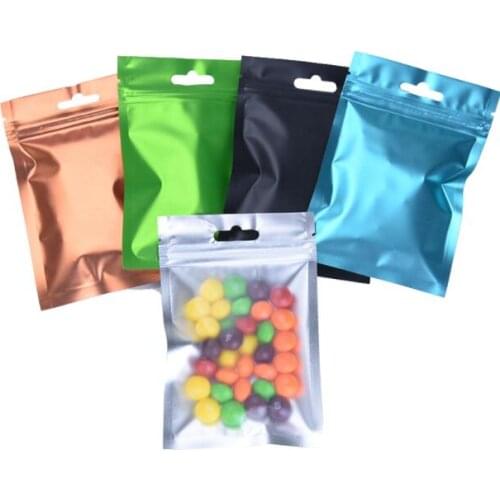 100 Pcs Colorful Aluminum Foil Bag Self Seal Ziplock Packing Food Bag,Retail Green Blue Black Date Wire Jewelry Packaging Pouch