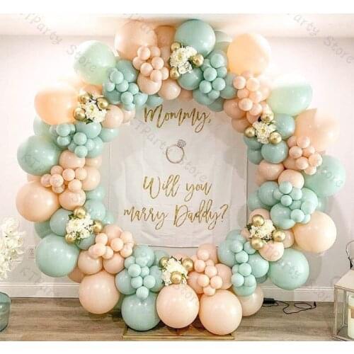 190pcs Mint Green Balloons Wedding Party Decoration Garland Baby Shower Birthday Decor Cream Peach Brown Ballon Arch Metal Gold