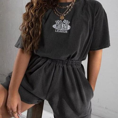 2021 Summer Short Sets for Women Letter Print Causal Loose T Shirt Tops and Shorts Suit Two Piece Tracksuits Plus Size Sets