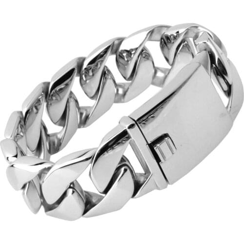 26mm 31mm Strong Silver Color Heavy Stainless Steel Cuban Curb Chain Mens Bracelet Wristband 8.5" Or 9" Choose Cool Jewelry