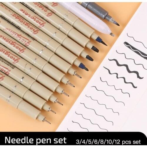 3/4/5/6/8pcs Needle pen Art hand-painted hook line pen stroke sketch engineering stroke pen set paint brush Highlight/beauty pen