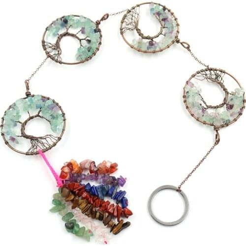 4 Chakra Crystals Healing Stones Tree of Life Hanging Ornaments Gemstones Chips Tassel Car Pendant Home Wall Window Decorations