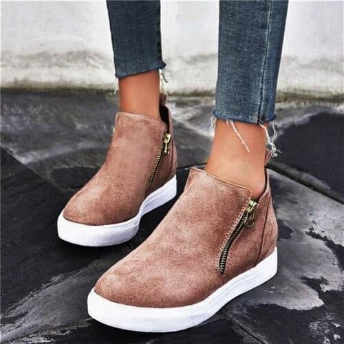 Fashion Women Flat Boots Autumn Winter Zip Platform Ankle Ladies Round Toe Flat Casual Comfort Shoes Female Short Boot