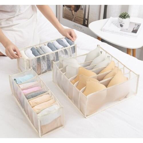 Household Grid Underwear Organizers Storage Three-Piece Foldable Drawer Socks Underwear Bra Underwear Compartmentalized Bag