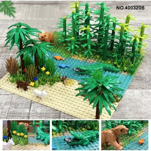 Rainforest Parts Animal Green Grass Jungle Bush Flower Tree Plants Building Blocks DIY MOC Assemble Compatible All Brands