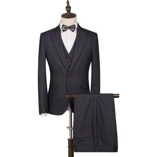 FOLOBE 2020 New Fashion Autumn Formal Mens 3 pcs Set Suits Wedding Groom Costume Homme Slim Fit British Decent Dinner Suit