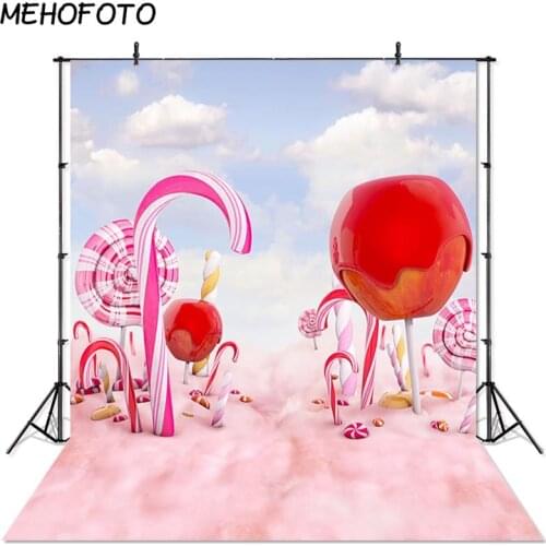 MEHOFOTO Candy World Backdrops Pink Lollipop Clouds Photography Backdrops Baby Birthday Photo Booth Background for Photo Studio
