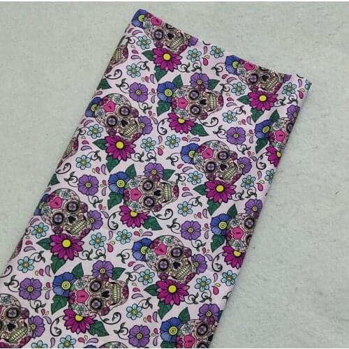Brand New Green Leaf Colorful Flower Skull Green Printed Cotton Fabric 45x105cm Floral Skull Fabric Patchwork Cloth Dress Home