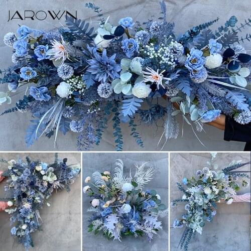 JAROWN New Customize Road Lead Flower Flower Row Wedding Background Arch Decoration Silk Royal Blue Dark Blue Floral Party Decor