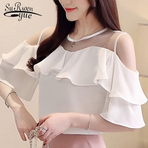 Summer women blouses 2021 short sleeve women white blouse women chiffon blouse off shoulder top womens tops and blouses 4206 50