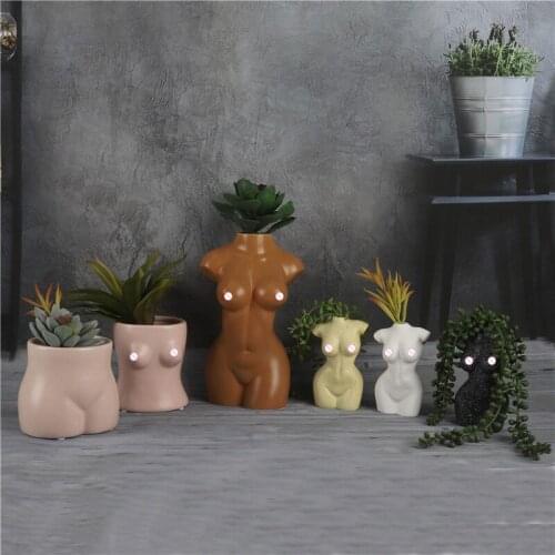 Mini Body Art Design Vase Flower Pot Kardashian Sexy Ceramics Creative Chest Bust Statue Planting Home Decoration Desk Decor