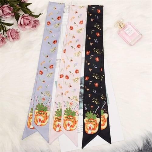 Fashion Handbag Scarf Tiger Head Luxury Brand Ladies Silk Scarf Skinny Tied Bag Handle Ribbon Womens Turban Hijab Scarf BS68