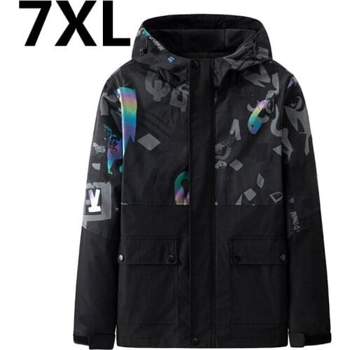 ABOORUN Mens Fashion 3M Reflective Hooded Jacket Plus Size 7XL Camouflage Patchwork Loose Coat for Male