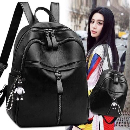 2021 New Black Backpack Girls Bag Outdoor Leisure Large Capacity Zipper Backpack Bags for Women Travel Backpack PU Bag Travel