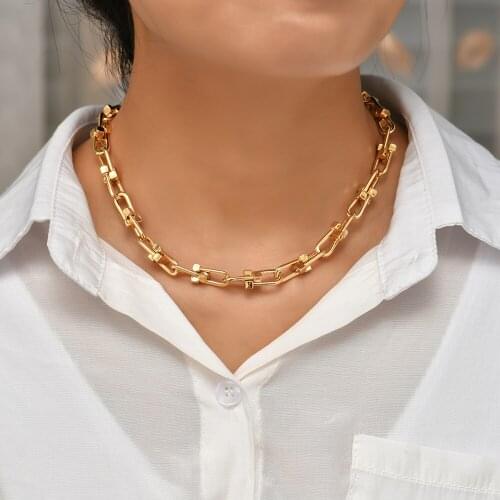 2021 New Trendy Cuban Chain Choker Necklaces For Women Men Punk Gold Color Link Chain Chunky Necklaces Jewelry Gifts