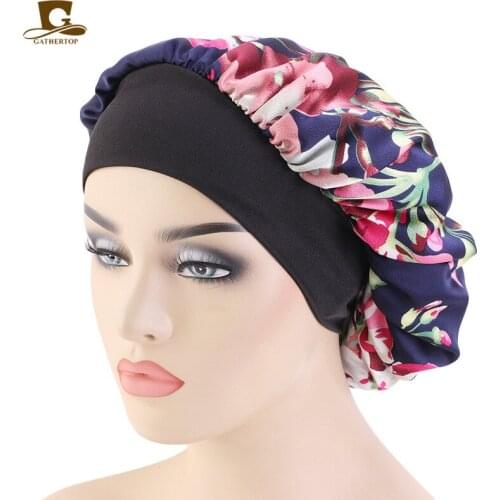 New Ladies Satin Wide Band Elastic Hair Styling Caps Night Sleeping Hat Women Silk Bonnet Soft Long Hair Care Caps Cosmetic Hat
