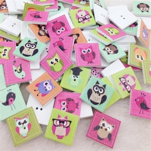 New 30pcs White Print Owl Wood Buttons 20mm Sewing Craft Mix Lots WB206
