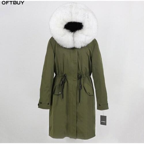 OFTBUY 2021 Winter Jacket Women Real Fur Coat X-long Waterproof Fabric Natural Fox Fur Collar Outwear Thick Warm Streetwear New