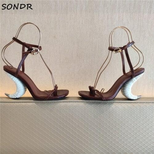 Fashion Women Strange High Heels Gladiator Sandals Luxury Brand Designer Split Toe Shoes Woman Ankle Strap Sandailias Mujer 2021