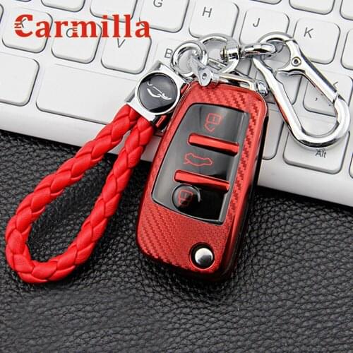 TPU Carbon Fiber for Audi A1 A3 A4 A5 Q7 A6 C5 C6 Car Folded Key Cover Protective Case Holder Bag Keychain Key Ring Accessories