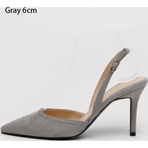 Classic Fashion Suede High Heels Pointed Toe Asakuchi High Heels Hollow Back Strappy Sexy Womens Shoes Yellow/Gray Size 33-42