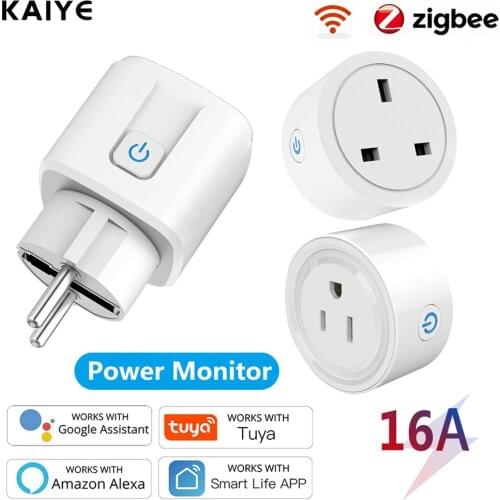 Tuya Zigbee Smart Plug 16A EU/US/UK Plug Socket Wireless APP Remote Control Power Monitor Smart Home Support Alexa Google Home