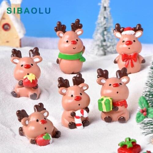 Resin Christmas Deer Elk Figurine Cartoon Animal Model Home Decor Miniature Fairy Garden Decoration Accessories Modern Statue