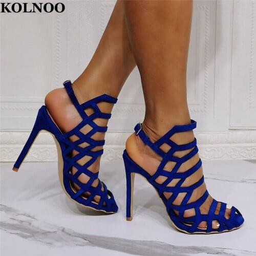 Kolnoo New 2022 Handmade Womens High Heels Sandals Slingback Cut-out Sexy Evening Party Prom Large Size 35-47 Fashion Shoes