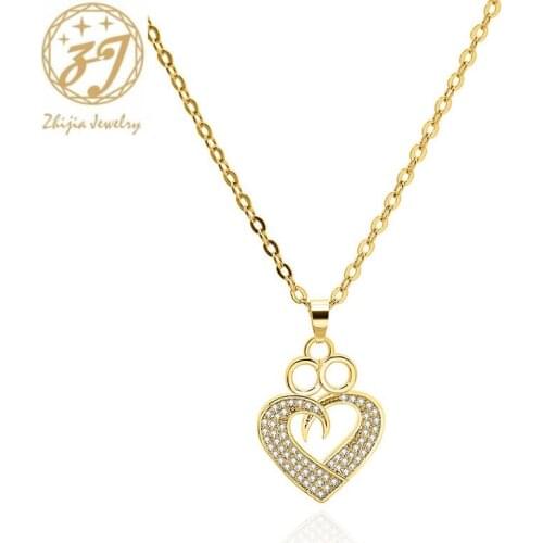 Zhijia new arrival gold silver color heart design rhinestone simple love pendant necklace for women jewelry gifts