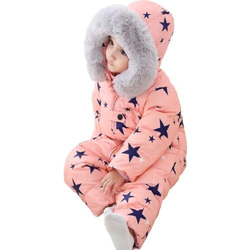 Winter Warm Baby Rompers Jumpsuit Children Duck Down Overalls Snowsuit Toddler Kids Boys Girls Fur Hooded Romper Costume Clothes