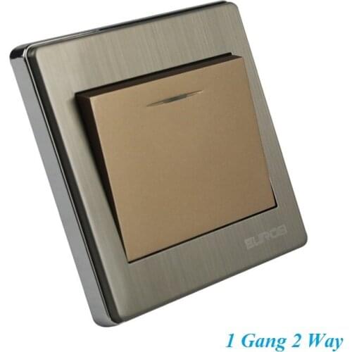 E9 Series Brushed Stainless Steel Gold Wall Switch With fluorescence 1 Gang Double Control Switch Socket Panel 86*86mm